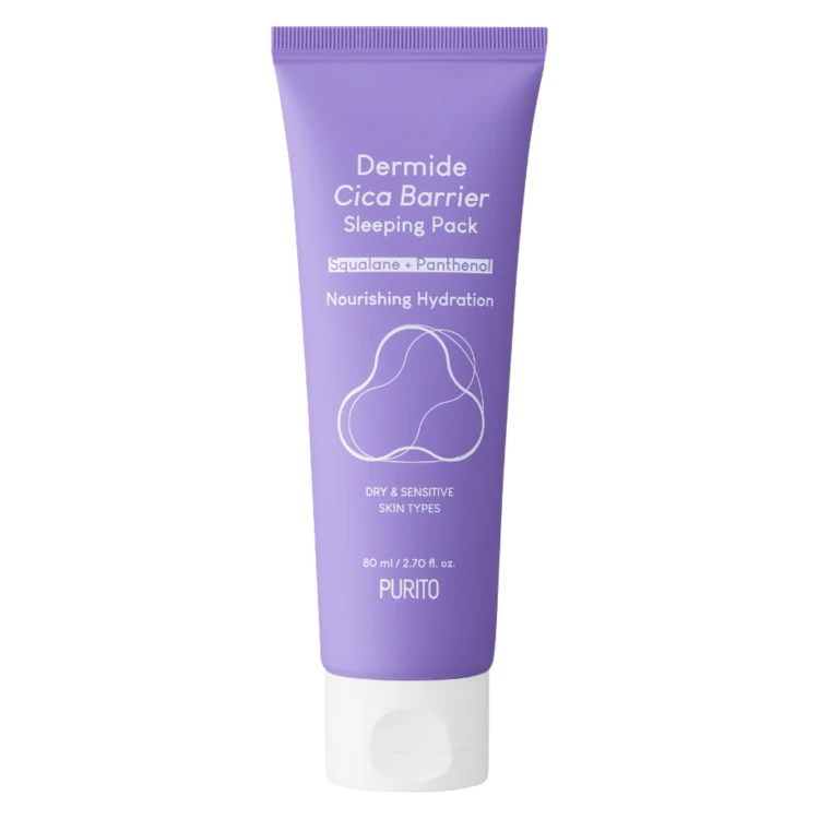 PURITO Dermide Cica Barrier Sleeping Pack - Krem regenerujący do twarzy na noc z ekstraktem z wąkroty azjatyckiej - 80 ml