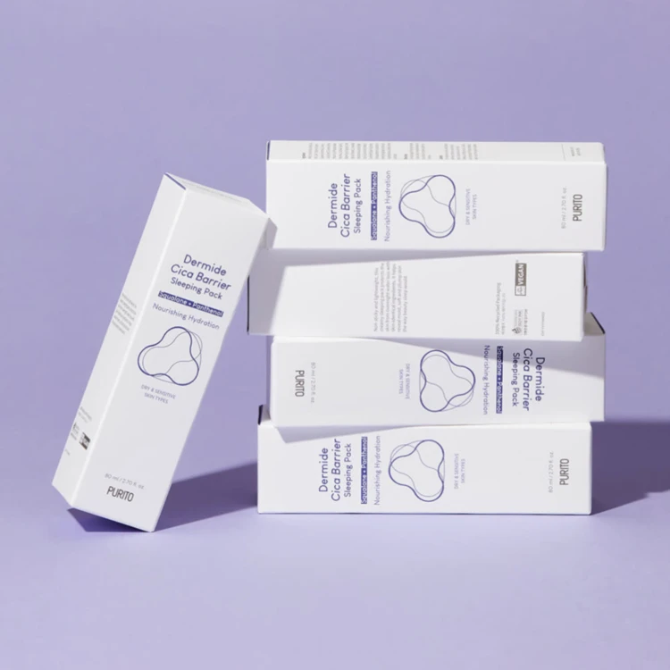 PURITO Dermide Cica Barrier Sleeping Pack - Krem regenerujący do twarzy na noc z ekstraktem z wąkroty azjatyckiej - 80 ml opakowanie w aranżacji