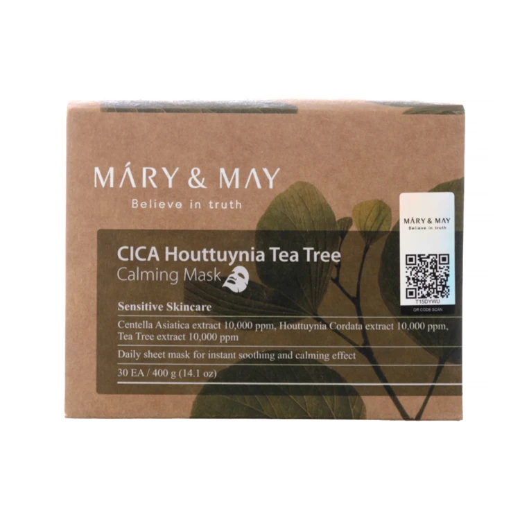 Mary&amp;May - Cica Houttuynia Tea Tree Calming Mask - Uspokajające maseczki do twarzy - 30szt opakowanie