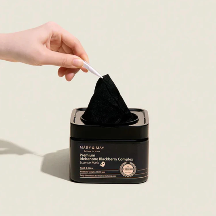 Mary&amp;May - Premium Idebenon Blackberry Complex Essence Mask - Zestaw Maseczek do Twarzy - 20szt w użyciu
